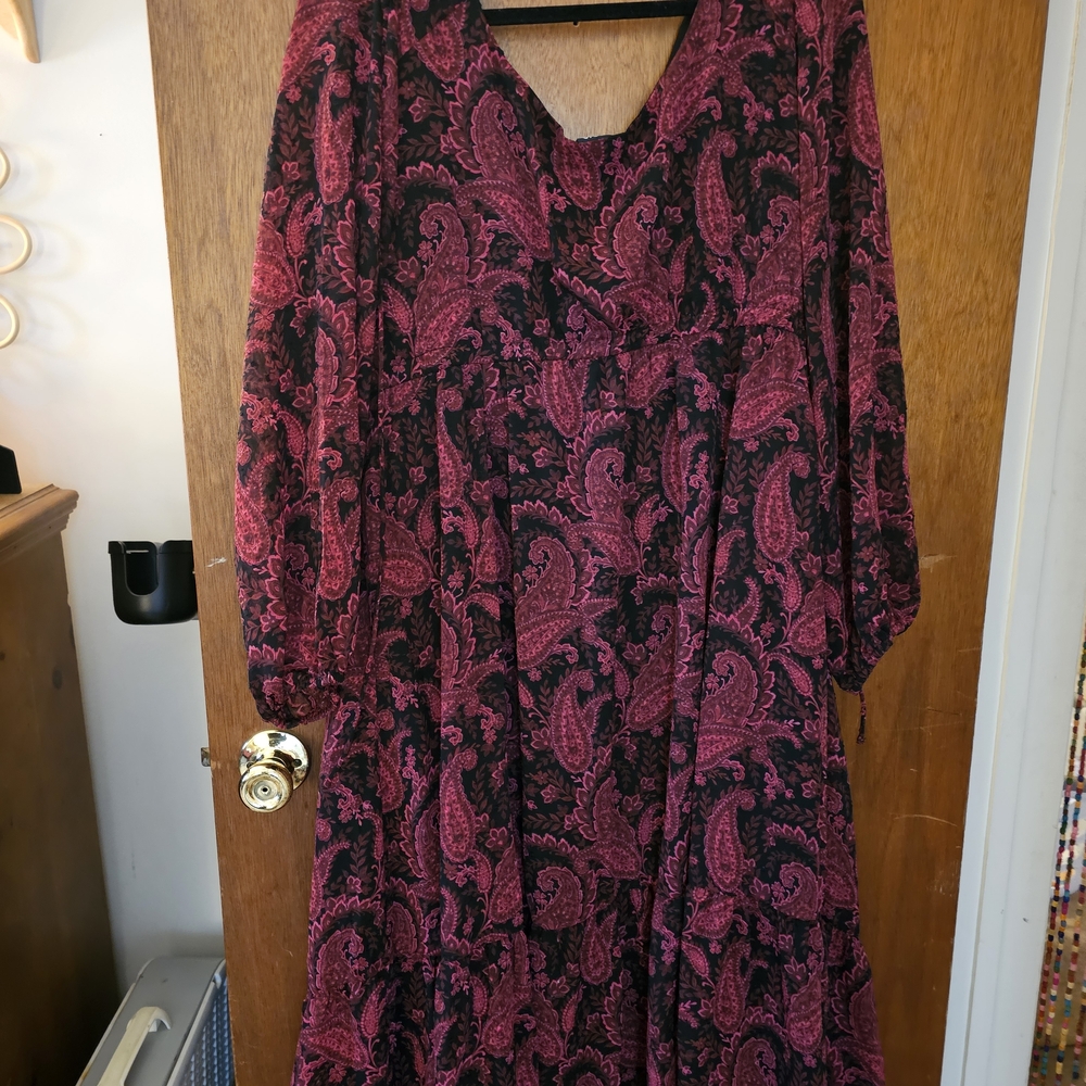 Torrid Black and Pink Paisley Long Sleeve Dress
